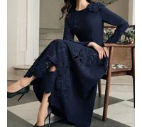 Abito elegante e lussuoso da donna con ricamo floreale 3D, dignitoso e affascinante, adatto per autunno, inverno, uscite, occasioni formali, feste, chic, Capodanno, Natale, lavoro, laurea, matrimonio 