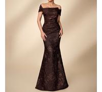 Abito elegante e lussuoso taglie forti marrone con spalle scoperte e orlo a sirena aderente, adatto per occasioni formali, abito da sposa per la madre, matrimonio primaverile L,M,S,XL,XS,XXSPianteTess