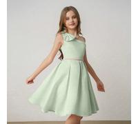 Abito elegante e minimalista da ragazza tween con una spalla, fiocco in vita, linea ad A e cintura, adatto per matrimoni e feste 8Y,9Y,10Y,11Y,12YColore unicoTessuto
