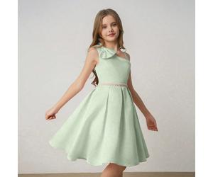 Abito elegante e minimalista da ragazza tween con una spalla, fiocco in vita, linea ad A e cintura, adatto per matrimoni e feste 8Y,9Y,10Y,11Y,12YColore unicoTessuto