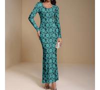 Abito elegante e romantico da donna, abito Najma di moda autunnale in turchese, abito lungo da donna con maniche lunghe, collezione di abbigliamento chic e alla moda per il nuovo anno SHEIN X Glamance