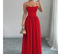 Abito elegante e romantico da donna in chiffon con spalline a spaghetti, vita stretta e gonna fluente, adatto per gli ospiti di matrimonio e raduni tra sorelle L,M,S,XLColore unicoTessuto intrecciato