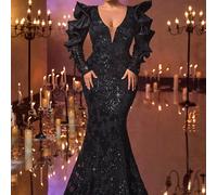 Abito elegante e romantico da donna taglia comoda, adatto per cena, addio al nubilato, appuntamento, festa, matrimonio, evento serale, con scollo a V profondo, maniche a forma di cuore, volant asimmet