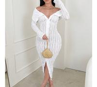 Abito elegante e sexy con spalle scoperte, abito da sera con spalle scoperte, aderente e arricciato, stile vacanziero, per appuntamenti/feste, che affina la vita, con vibrazioni di alta gamma, abito c