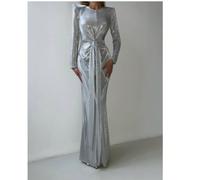 Abito elegante e sexy in argento lucido ed elasticizzato, adatto per appuntamenti quotidiani, festival musicali, matrimoni, vacanze, feste, fotografia di strada, Ognissanti, Natale, Capodanno, San Val