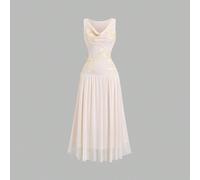 Abito elegante e sofisticato da donna per la primavera/estate, realizzato in tessuti speciali con pannelli e in rete dello stesso colore, senza maniche, adatto per le vacanze in spiaggia L,M,S,XSPiant