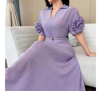 Abito elegante estivo, comodo, con scollo a V, con fiore 3D artigianale che affina la vita, adatto per il lavoro e uso quotidiano L,M,S,XL,XS,XXL,XXS,XXXL,XXXXLColore unicoTessuto intrecciato