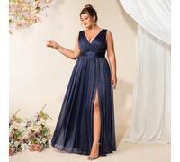 Abito elegante in chiffon con scollo a V e senza maniche, per damigelle d'onore dalla taglia curvy, abito da ballo per cerimonie, abito da ospite per matrimonio, laurea, cena 1XL,2XL,3XL,4XLColore uni