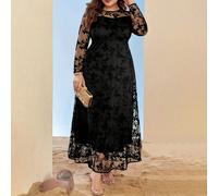 Abito elegante in maglia con collo a ciurma e linea ad A per taglie comode - Abito lungo maniche lunghe e lunghezza alla caviglia per donne curvy - Perfetto per la primavera e l'autunno, abbigliamento