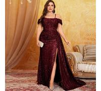 Abito elegante lungo con decorazione a spalla scoperta, design a croce sulla schiena e schiena aperta, spacco anteriore a lisca di pesce, linea gamba allungata, realizzato in tessuto luccicante, adatt