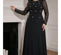Abito elegante nero con perle a palloncino e pizzo a contrasto, stile A-line, adatto come abito da cerimonia per matrimoni, primavera/estate, abito da festa, abito da cerimonia, abito da sera, vestito