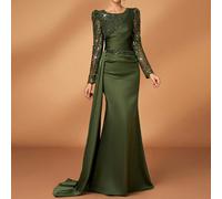 Abito elegante per la madre della sposa con maniche a palloncino, patchwork con paillettes, design plissettato e nastro L,M,S,XL,XS,XXL,XXSPianteTessuto in maglia