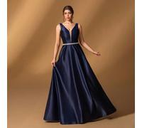 Abito elegante per la madre della sposa: scollo a V, senza maniche, silhouette a linea A, decorazione in strass in vita, perfetto per matrimoni, gala formali, cene in smoking, eventi sinfonici e balli