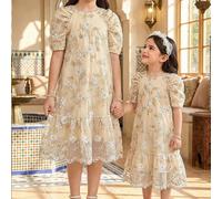 Abito elegante per ragazze pre-adolescenti con ricamo in pizzo, maniche corte, linea A ampia, adatto per la stagione primaverile/estiva, stagione dei matrimoni, feste, abito da damigella d'onore, raga