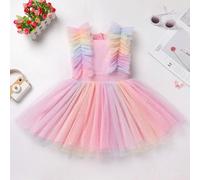 Abito elegante rosa per ragazze con stampa a pois, applicazioni e balze, in tulle, adatto per esibizioni, feste di compleanno, matrimoni, abiti da principessa, balli, lauree, Natale 6Y,7Y,9Y,4Y,2-3YOm