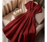 Abito elegante senza maniche con scollo tondo, decorato con bottoni in vita, taglio a-line, adatto per pendolarismo, ufficio, laurea, vacanze, San Valentino, festival musicali, festa della mamma, Ogni