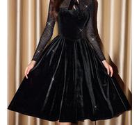 Abito elegante vintage da donna con tasche, fiocco di strass, abito nero elegante per vacanze, abiti eleganti da donna, abiti eleganti da festa, abiti eleganti da festa per donna, abbigliamento invern