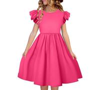 Abito Estivo a Maniche a Balze con Girocollo per Bambine, Modello Leggero e Fresco, Perfetto per l’Estate e Le Occasioni Informali