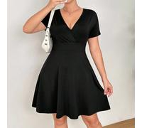 Abito estivo a righe corte a manica corta in maglia a-line con cintura in vita per donne"} (Note: The original English description had "solid color 0XL,1XL,2XL,3XL,4XL,5XLTessuto in maglia