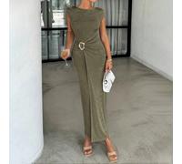 Abito estivo a vita svasata e lunghezza al ginocchio, con riflessi metallici color albicocca, girocollo, maniche corte, abito da donna alla moda L,M,S,XLColore unicoTessuto in maglia