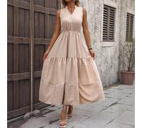 Abito Estivo Albicocca Senza Maniche Vita Alta Elegante Tempo Libero CF45141