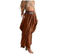 Abito estivo boho Hippie Gonna zingara da donna, maxi gonna in cotone con tasche e coulisse, per il tempo libero, per la spiaggia, per le feste, per le vacanze, per le vacanze, per la linea A, giallo