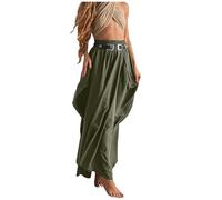 Abito estivo boho Hippie Gonna zingara da donna, maxi gonna in cotone con tasche e coulisse, per il tempo libero, per la spiaggia, per le feste, per le vacanze, per le vacanze, per la linea A, verde