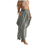 Abito estivo boho Hippie Gonna zingara da donna, maxi gonna in cotone con tasche e coulisse, per il tempo libero, per la spiaggia, per le feste, per le vacanze, per le vacanze, per la linea A, grigio
