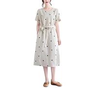 Abito Estivo Casual da Donna Midi con Scollo a V Stampa a Maniche Corte Boho per Viaggio e Uso Quotidiano Comodo e alla Moda (White, L)