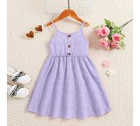 Abito estivo casual e alla moda per ragazze, leggero, in tinta unita, maglia jacquard, con spalline sottili, decorazione con bottoni sulle spalle, lunghezza al ginocchio, elegante e confortevole, tras