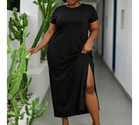 Abito estivo con spacco laterale, abito nero estivo da donna, abiti estivi da donna, outfit estivi da donna, abiti eleganti da donna, abiti casual da donna 0XL,1XL,2XL,3XL,4XLHalloweenTessuto in magli