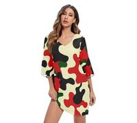 Abito estivo corto mimetico con maniche a 3/4 primaverile casual con maniche S-XXL, Mimetico, M