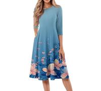 Abito estivo da donna 2025 con maniche a 3/4, abito estivo a portafoglio increspato, abito midi per vacanze primaverili con tasca, abiti per ospiti di nozze da donna, blu cielo, 3XL