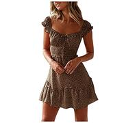 Abito estivo da donna a pois con scollo a V, abito da spiaggia bohémien - corto, elegante, stampa floreale, abito boho da donna, moda slim fit, abito a volant, abito floreale, abito babydoll, abito da