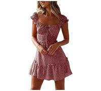 Abito estivo da donna a pois con scollo a V, abito da spiaggia bohémien - corto, elegante stampa floreale, abito da donna bohémien, abito slim fit con volant, abito floreale, abito babydoll, abito da