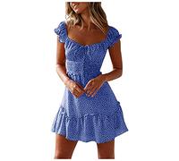 Abito estivo da donna a pois con scollo a V, abito da spiaggia bohémien - corto, elegante, stampa floreale, abito bohémien da donna, moda slim fit, abito a volant, abito a pois, abito babydoll, abito