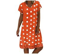 Abito estivo da donna a pois con scollo a V con stampa alla moda casual a maniche corte a pois, Arancione, XL