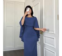 Abito estivo da donna, abito da vacanza, abito elegante da festa, abito da matrimonio e raduno, abbinato a uno scialle con stile mantella e dettagli con cerniera nascosta per esaltare un'eleganza raff