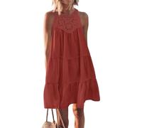 Abito estivo da donna, casual, senza maniche, linea A-Line Ruffle, Colore: rosso, XL