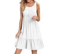 Abito estivo da donna casual tinta unita girocollo senza maniche abito swing estivo per le donne, bianco, L