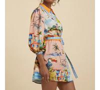 Abito estivo da donna con maniche a lanterna e stampa tropicale per vacanza, outfit estivi da donna, outfit da spiaggia da donna, abbigliamento occidentale da donna, outfit da concerto da donna, abiti