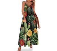 Abito estivo da donna con piante di cactus, senza maniche, con spalline sottili, Stile:, L