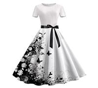 Abito Estivo da Donna con Scollo Rotondo a Maniche Corte con Stampa Vintage Rockabilly Swing Dress Cocktail Prom Party Dress Buste Porta Abiti