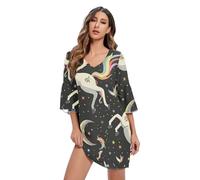 Abito estivo da donna con stampa di unicorno carino nero corto in chiffon stampato taglie S-XXL, Simpatico unicorno nero, L