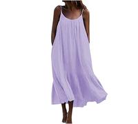 Abito Estivo da Donna con Volant in Spalline Lino in Cotone Spalle Scoperte Sexy Mini Prendisole Maxi Abiti Da Donna Casual Senza Maniche Abito Boho Spiaggia Spalline Sottili Abito Vintage Canotta