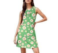 Abito estivo da donna, corto, estivo, da donna, con scollo rotondo, con stampa floreale, per le vacanze, senza maniche, elegante, da ballo, leggero, a tunica, per le vacanze, per il tempo libero