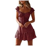 Abito estivo da donna, corto, sexy, lunghezza al ginocchio, in viscosa, abito da spiaggia, stile bohémien, stile retrò, da sera, traspirante, da cocktail, da spiaggia, per la primavera, Rosa caldo, XL