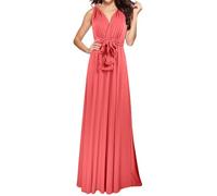 Abito estivo da donna, elegante abito da sera lungo con scollo a V, da donna, ideale come vestito da damigella d'onore o ospite nuziale, versatile, portatile, per feste, Rosso anguria., S