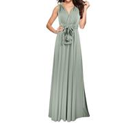 Abito estivo da donna, elegante abito da sera lungo con scollo a V, da donna, ideale come vestito da damigella d'onore o ospite nuziale, versatile, portatile, per feste, verde, L