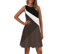 Abito estivo da donna, elegante, casual, senza maniche, lunghezza al ginocchio, con linee A, boho, leggero, comodo, per il tempo libero, per le vacanze, Caffè 1, L